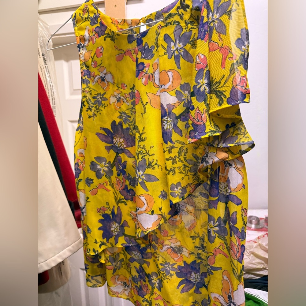 Anthropologie women’s sleeveless blouse yellow floral